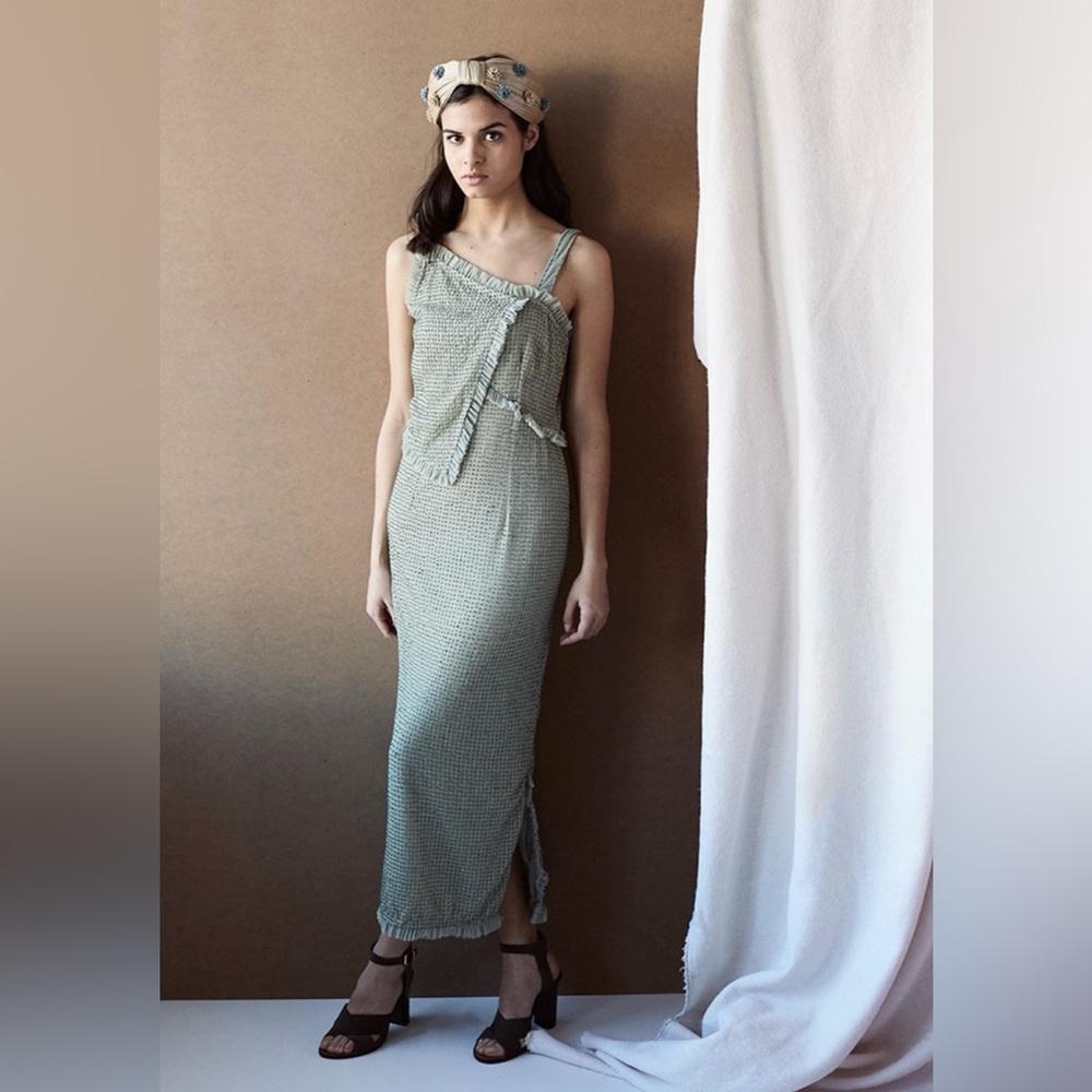 Hoss Intropia Green Beaded Textured Midi Dress - Size S